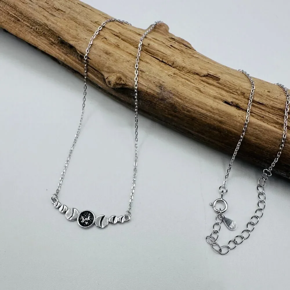 Sterling Silver Moon Phase Necklace-Minimalist-Celestial